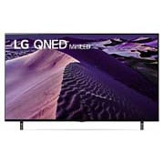 Une vue avant du téléviseur QNED de LG avec image insérée et logo de produit