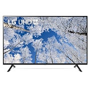 Une vue avant du téléviseur UHD de LG avec image insérée et logo de produit