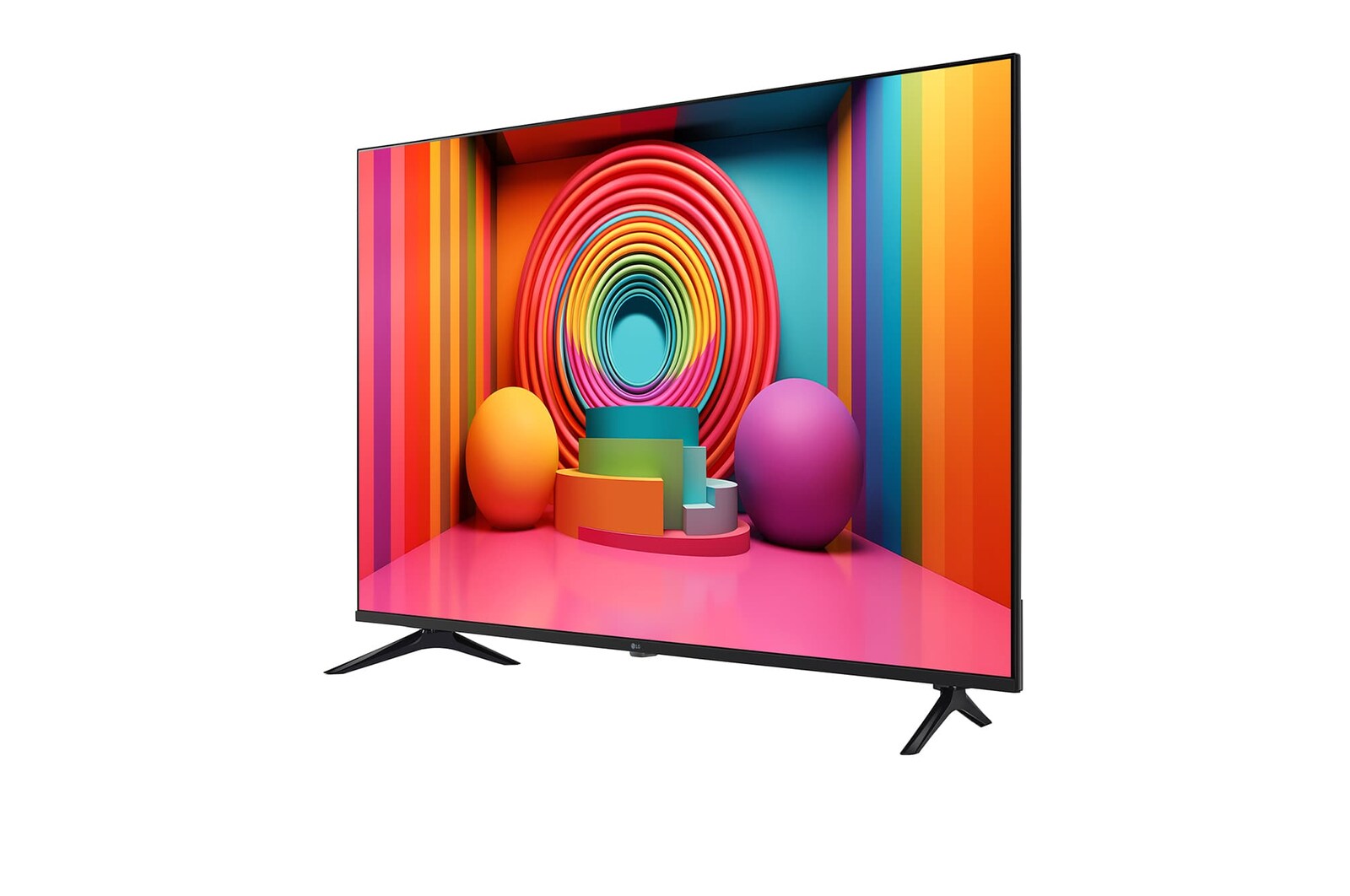 Vue latérale légèrement inclinée vers la gauche du téléviseur LG UHD, UT75