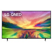 Une vue avant du téléviseur QNED de LG avec image insérée et logo de produit