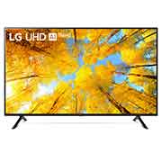 Une vue avant du téléviseur UHD de LG avec image insérée et logo de produit