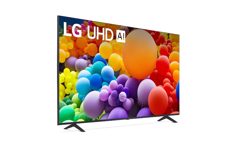 Vue latérale légèrement inclinée vers la gauche du téléviseur LG UHD, UT70