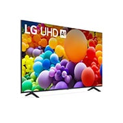 Vue latérale légèrement inclinée vers la gauche du téléviseur LG UHD, UT70