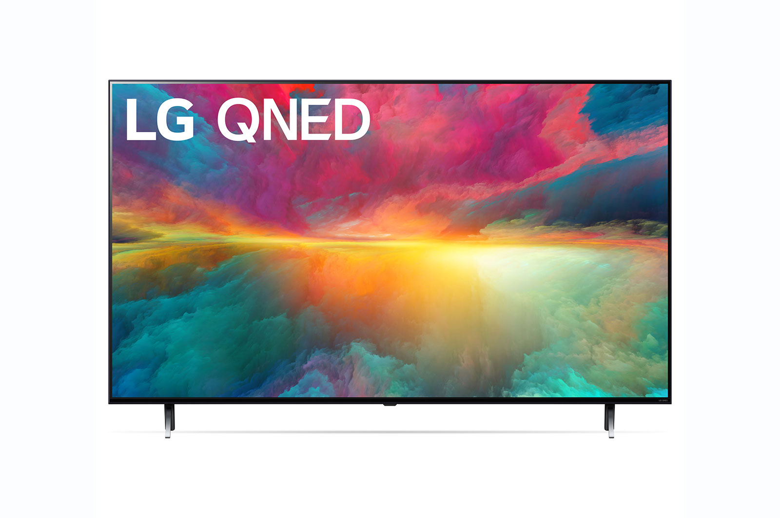 Une vue avant du téléviseur QNED de LG avec image insérée et logo de produit
