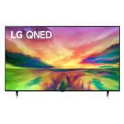 Une vue avant du téléviseur QNED de LG avec image insérée et logo de produit