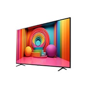 Vue latérale légèrement inclinée vers la gauche du téléviseur LG UHD, UT75