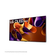 Vue latérale gauche légèrement inclinée du téléviseur OLED evo de LG, OLED G4, sur le mur