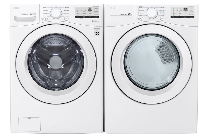 Vue avant de Ensemble laveuse-sécheuse à chargement frontal de super grande capacité de 5,2 pi3 et 7,4 pi3 WD3400-W