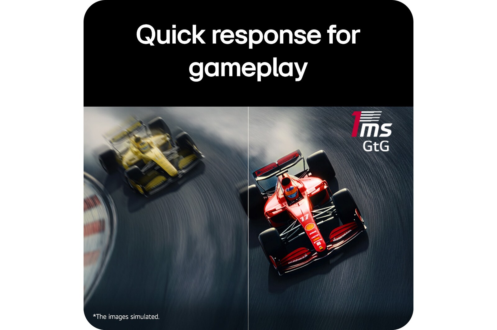 Comparison image showing fast on-screen transitions enabled by a 1ms (GtG) response time, delivering smoother and more responsive gameplay visuals on a gaming monitor.