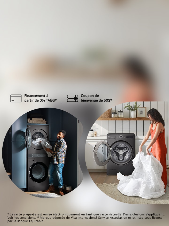 L'amour de la lessive : carte prépayée VISA de 250$ à l’achat d’une WashTowerᴹᴰ de LG ou d’un WashComboᴹᴰ de LG