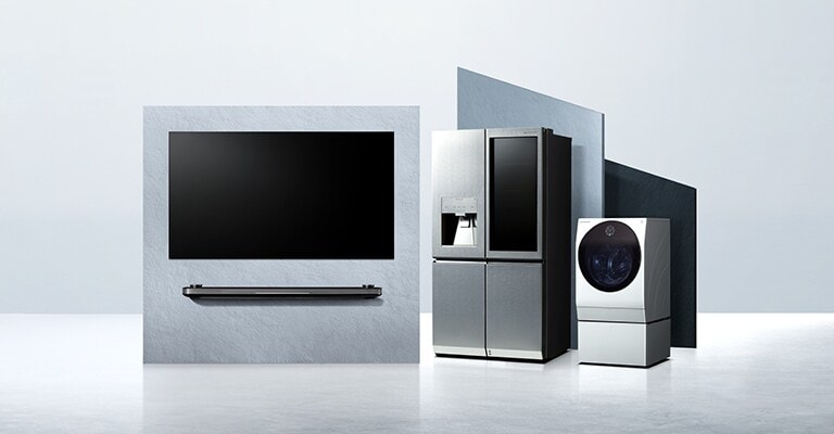 LG SIGNATURE OLED TV W, réfrigérateur et lave-linge sont disposés sur l'espace virtuel.