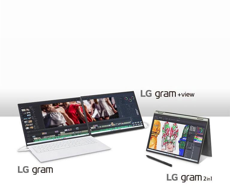 Une femme tient un LG gram et affiche un grand sourire.