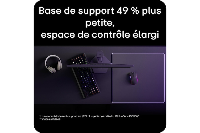 Moniteur pour jeu UltraGear G5 (25G590B) conçu pour l’eSport compétitif avec un support compact qui libère de l’espace sur le bureau pour le clavier et la souris