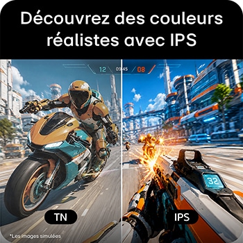 Écran de jeu IPS (In-Plane Switching) avec Polarizer ATW (Advanced True Wide), offrant des couleurs plus vives et un contraste plus élevé que l’écran TN (Twisted Nematic)