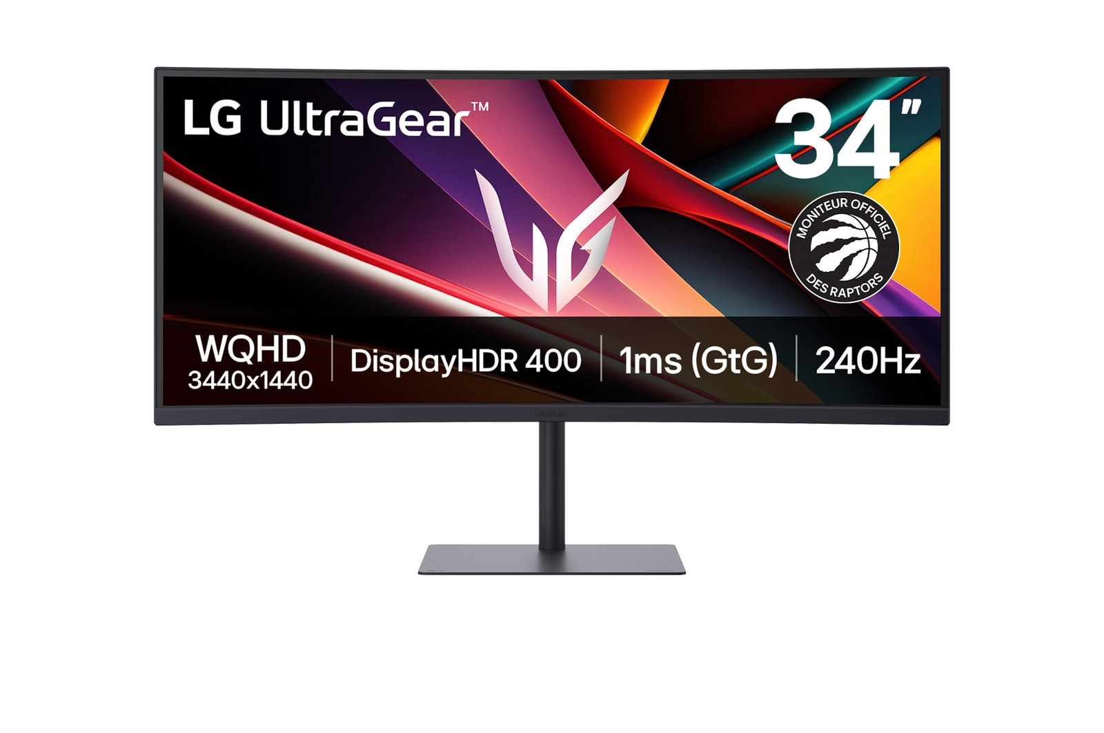Vue avant de LG UltraGear™ G6 Moniteur de jeu 34 pouces 240Hz WQHD | 34G630A avec DCI-P3 95% (Typ.), VESA DisplayHDR™ 400, 1ms (GtG), USB-C (PD 15W) 34G630A-B