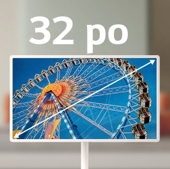 L’écran mobile StanbyME 2 Max LX6 de LG avec un écran de 32 pouces montre l’image d’une grande roue, où l’écran plus grand améliore l’échelle et la clarté visuelle, pour une expérience de visionnement plus immersive.