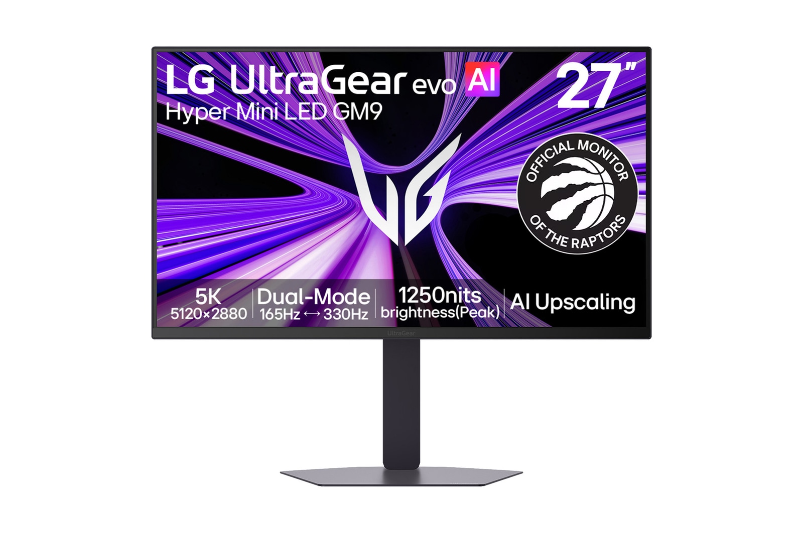 Vue avant de UltraGear evo GM9 de 27 pouces, moniteur de jeu Hyper Mini LED 5K 27GM950B-B