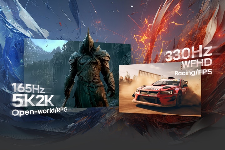 Moniteur de jeu LG UltraGear (39GX950B) avec mode double, supportant 165Hz à 5K2K et 330Hz à WFHD pour des jeux allant de RPG à FPS