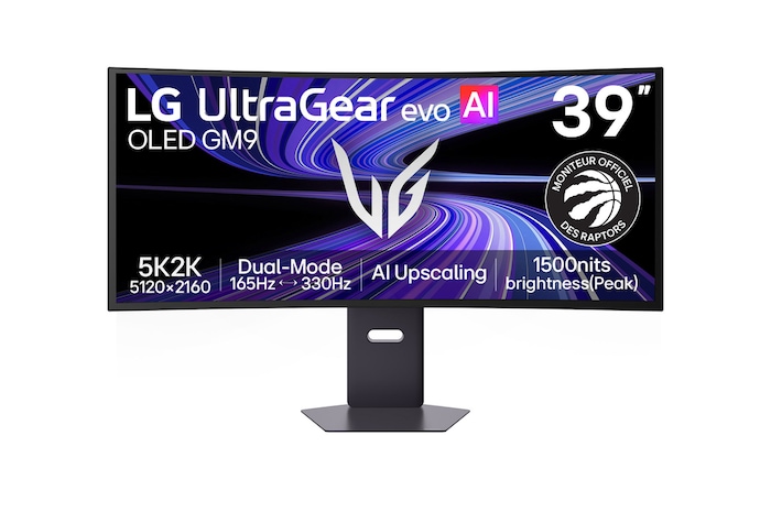 Vue de face du moniteur de jeu UltraGear evo GX9 de 39 pouces, premier moniteur de jeu 5K2K 330 Hz au monde (39GX950B)