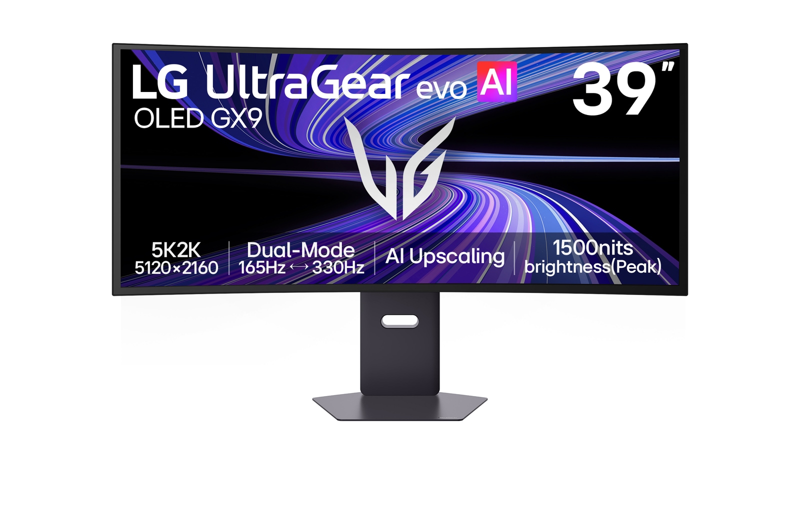 Vue de face du moniteur de jeu UltraGear evo GX9 de 39 pouces, premier moniteur de jeu 5K2K 330 Hz au monde (39GX950B)