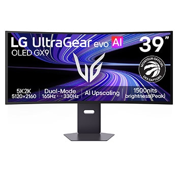 Vue avant de UltraGear evo GX9 de 39 pouces, premier moniteur de jeu OLED 5K2K de 39" au monde 39GX950B-B