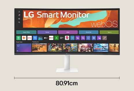 Configuration avec un moniteur intelligent 32 po 4K UHD pour le divertissement, avec une largeur de bureau de 71,37 cm