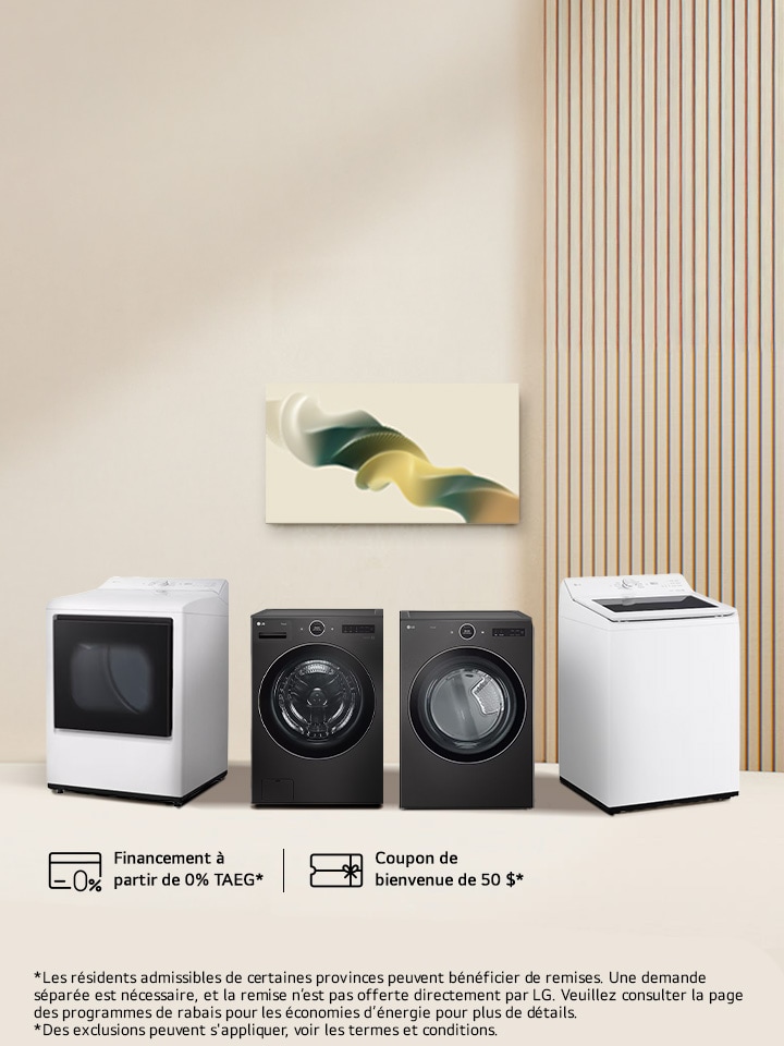 100 $ de rabais sur certains ensembles lessive. Et profitez de rabais ENERGY STAR🅫  pour encore plus de valeur*