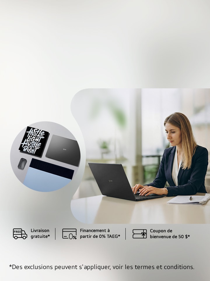 Rafraîchissez votre bureau : LG gram prix réduit de 799,99 $. Kit de bienvenue gratuit (souris, t-shirt et housse).