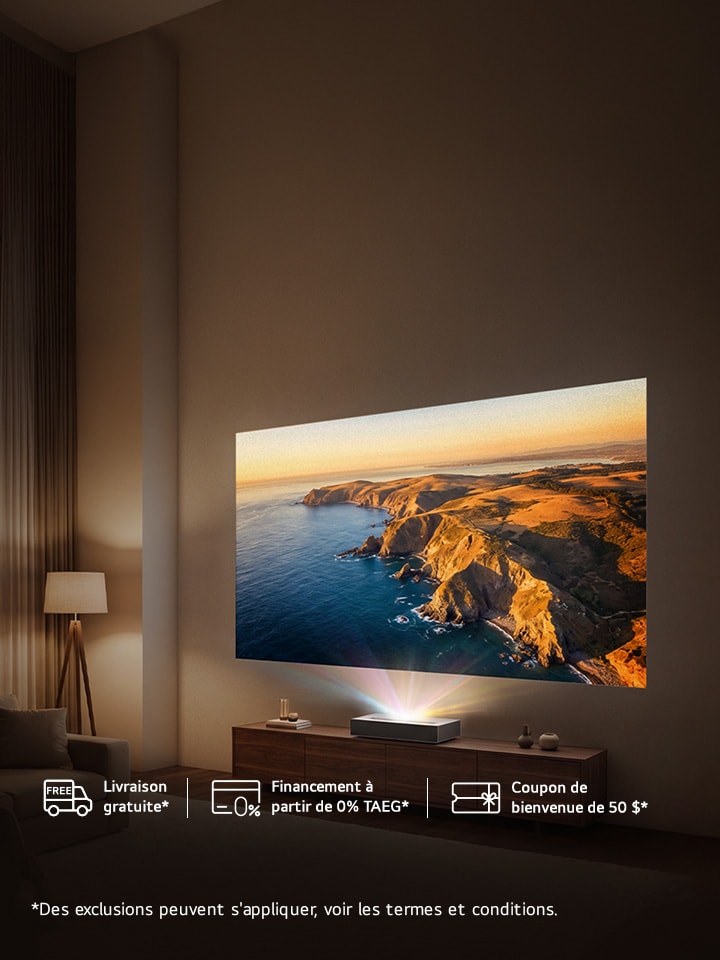 Nouveau projecteur CineBeam à ultra courte portée. 4K à 3 700 lumens ANSI avec webOS 26 + carte VISA prépayée de 300 $.