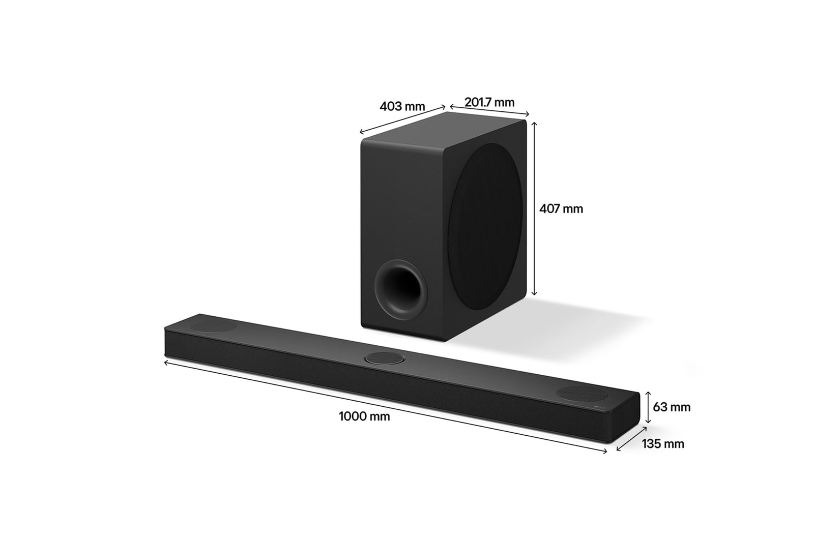 Top angled view of LG Soundbar S80TR's side corner
