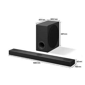 Top angled view of LG Soundbar S80TR's side corner