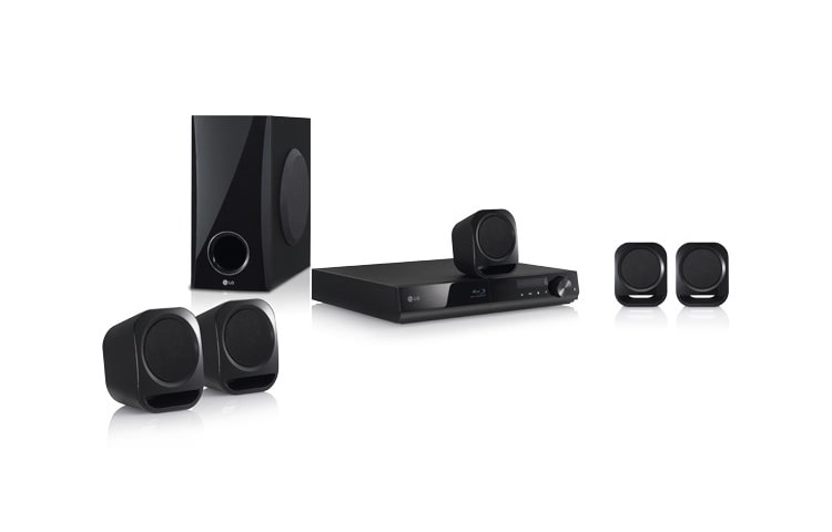 Vorderseite von 5.1 Heimkinosystem mit Blu-ray-Player und Wiedergabe von externen Festplatten BH4120S