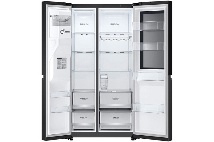 LG Side-by-Side mit InstaView® | Eis-, Crushed Ice- und Wasserspender | 635 Liter Kapazität | EEK E | Interner Wassertank | Essence Matte Black | GSGV81EPLL, GSGV81EPLL