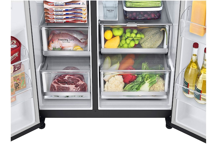 LG Side-by-Side mit InstaView® | Eis-, Crushed Ice- und Wasserspender | 635 Liter Kapazität | EEK E | Interner Wassertank | Essence Matte Black | GSGV81EPLL, GSGV81EPLL