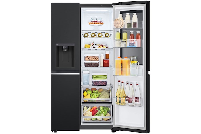 LG Side-by-Side mit InstaView® | Eis-, Crushed Ice- und Wasserspender | 635 Liter Kapazität | EEK E | Interner Wassertank | Essence Matte Black | GSGV81EPLL, GSGV81EPLL