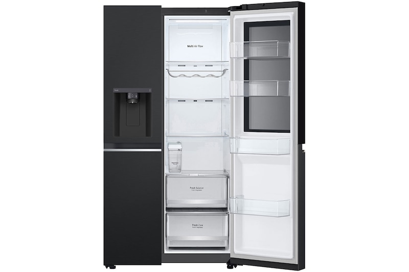 LG Side-by-Side mit InstaView® | Eis-, Crushed Ice- und Wasserspender | 635 Liter Kapazität | EEK E | Interner Wassertank | Essence Matte Black | GSGV81EPLL, GSGV81EPLL