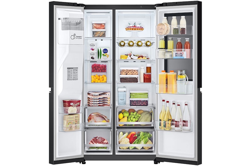 LG Side-by-Side mit InstaView® | Eis-, Crushed Ice- und Wasserspender | 635 Liter Kapazität | EEK E | Interner Wassertank | Essence Matte Black | GSGV81EPLL, GSGV81EPLL
