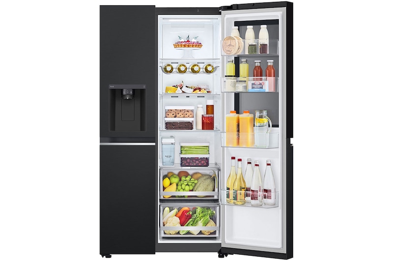 LG Side-by-Side mit InstaView® | Eis-, Crushed Ice- und Wasserspender | 635 Liter Kapazität | EEK E | Interner Wassertank | Essence Matte Black | GSGV81EPLL, GSGV81EPLL