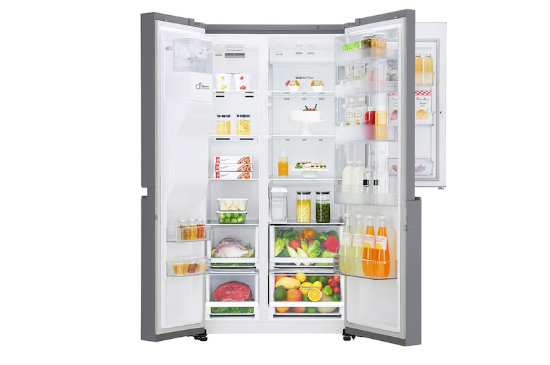 LG Side-by-Side mit Door-in-Door | Eis-, Crushed Ice- und Wasserspender | 625 Liter Kapazität | Energieeffizienzklasse* F, GSJ461DIDZ