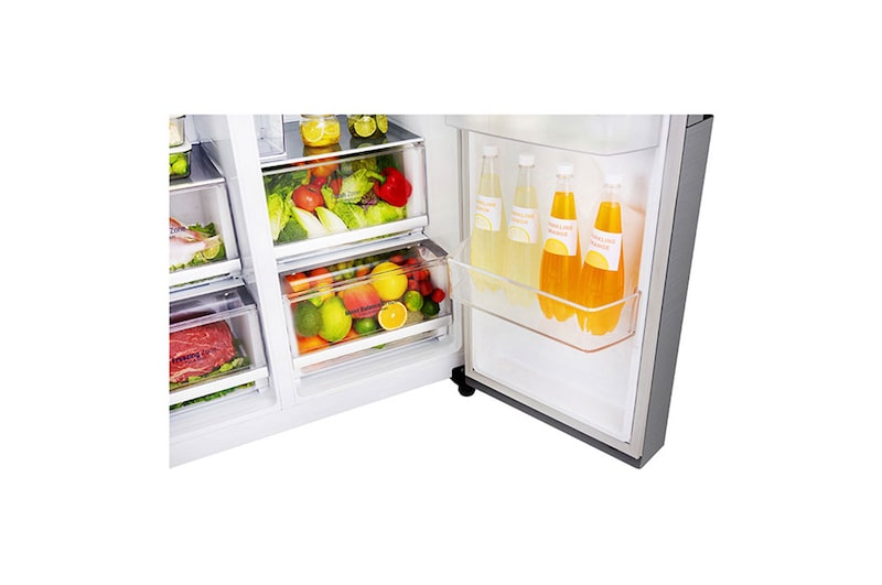 LG Side-by-Side mit Door-in-Door | Eis-, Crushed Ice- und Wasserspender | 625 Liter Kapazität | Energieeffizienzklasse* F, GSJ461DIDZ