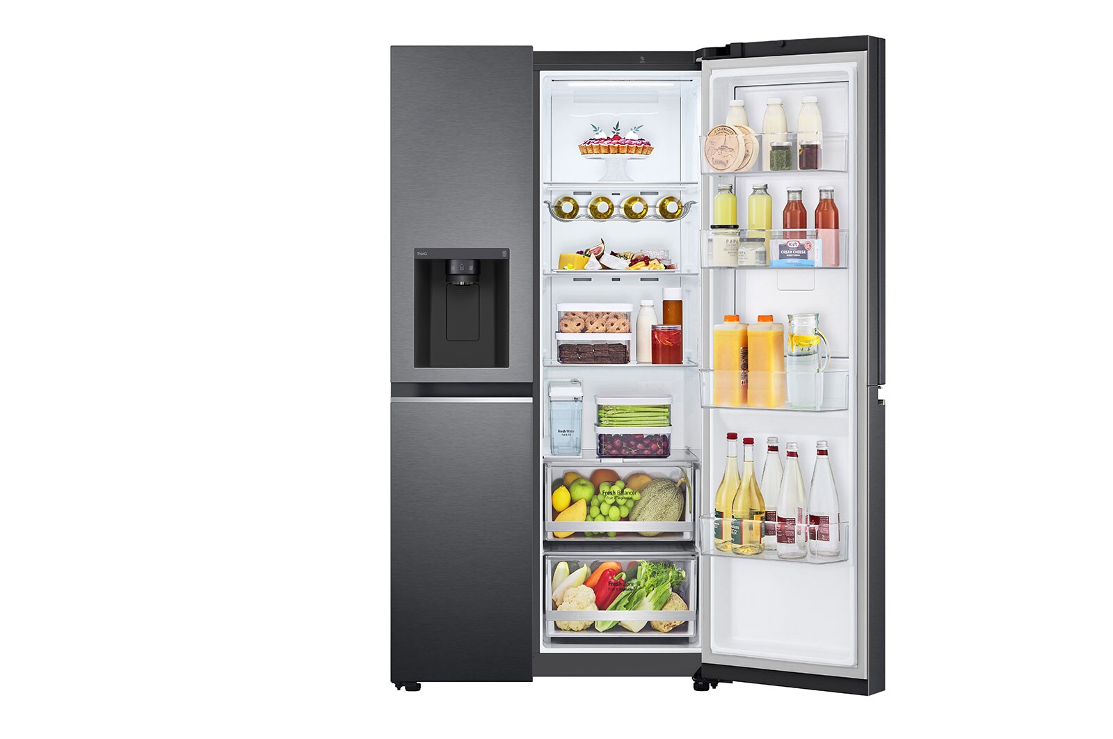 LG Side-by-Side mit Door-in-Door® | Eis-, Crushed Ice- und Wasserspender | 635 Liter Kapazität | Energieeffizienzklasse E | Interner Wassertank 4L | Matte Black | GSJV71MCLE, GSJV71MCLE