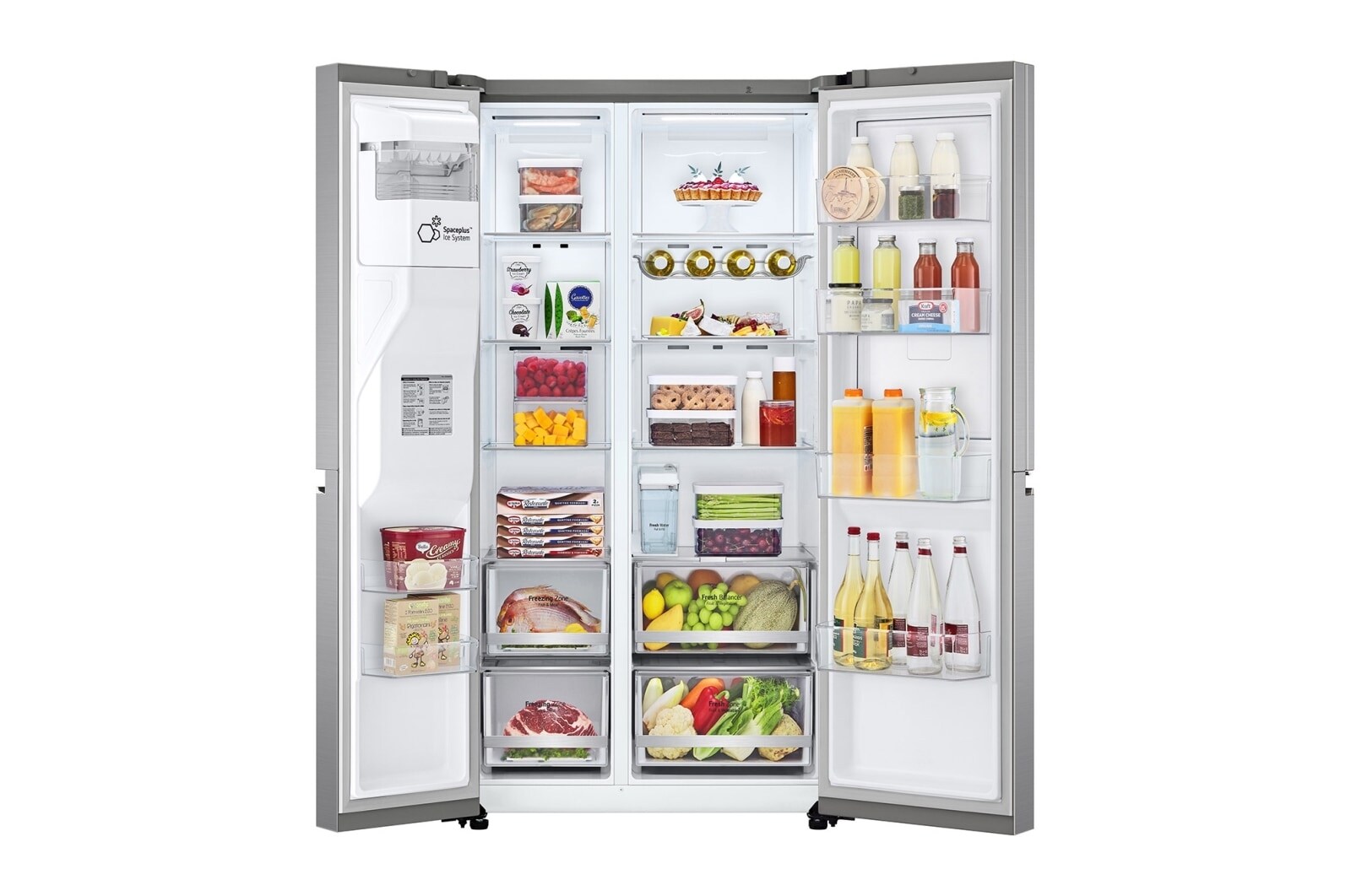 LG Side-by-Side mit Door-in-Door ™ |  Eis-, Crushed Ice- und Wasserspender  | 635 Liter Kapazität | Interner Wassertank 4L | Platinum Silver | GSJV71PZLE, GSJV71PZLE