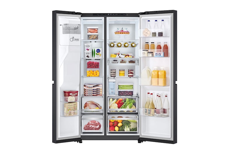 LG Side-by-Side mit Eis-, Crushed Ice- und Wasserspender | 628 Liter Kapazität | EEK C | Interner Wassertank 4L | Essence Black Steel | GSLE91EVAC, GSLE91EVAC