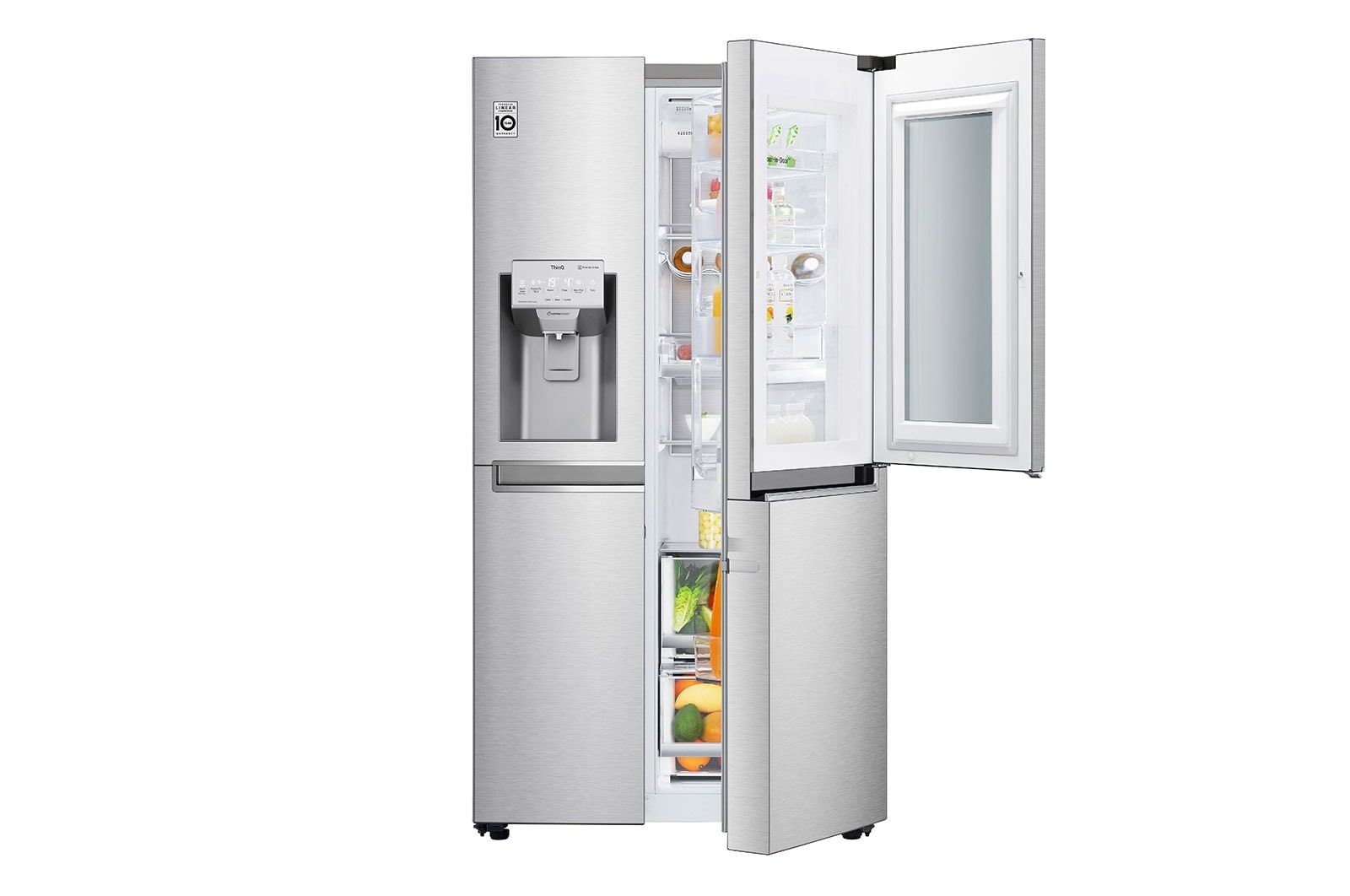 LG Side-by-Side mit InstaView Door-in-Door™ | 601 Liter Kapazität | Eis-, Crushed Ice - und Wasserspender | Festwasseranschluss | Total No Frost | DoorCooling+™ |ThinQ®, GSX960NECE