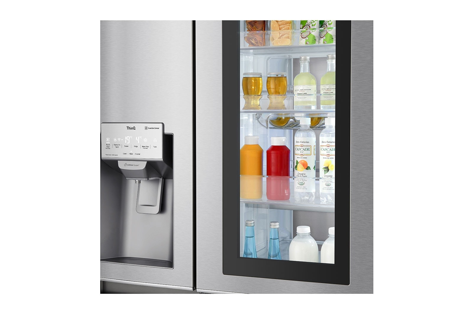 LG Side-by-Side mit InstaView Door-in-Door™ | 601 Liter Kapazität | Eis-, Crushed Ice - und Wasserspender | Festwasseranschluss | Total No Frost | DoorCooling+™ |ThinQ®, GSX960NECE