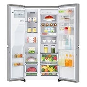 LG Side-by-Side mit InstaView Door-in-Door™ | 601 Liter Kapazität | Eis-, Crushed Ice - und Wasserspender | Festwasseranschluss | Total No Frost | DoorCooling+™ |ThinQ®, GSX960NECE