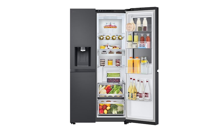 front view one side door open with food