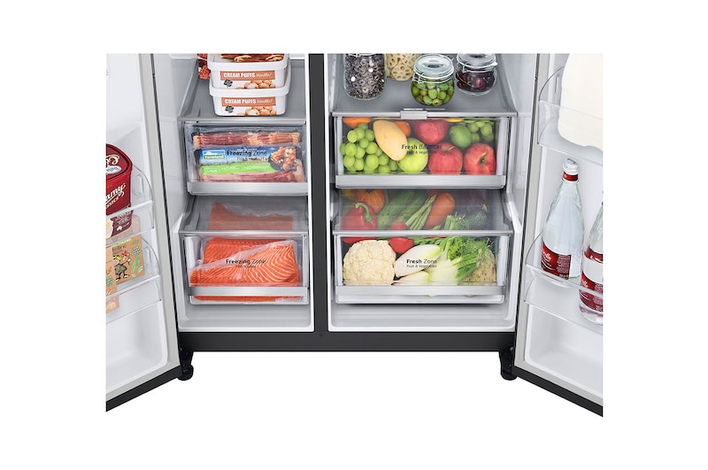 LG Side-by-Side mit InstaView Door-in-Door® | Eis-, Crushed Ice- und Wasserspender | 635 Liter Kapazität | Energieeffizienzklasse E | Festwasseranschluss | Matte Black Steel | GSXV90MCAE, GSXV90MCAE