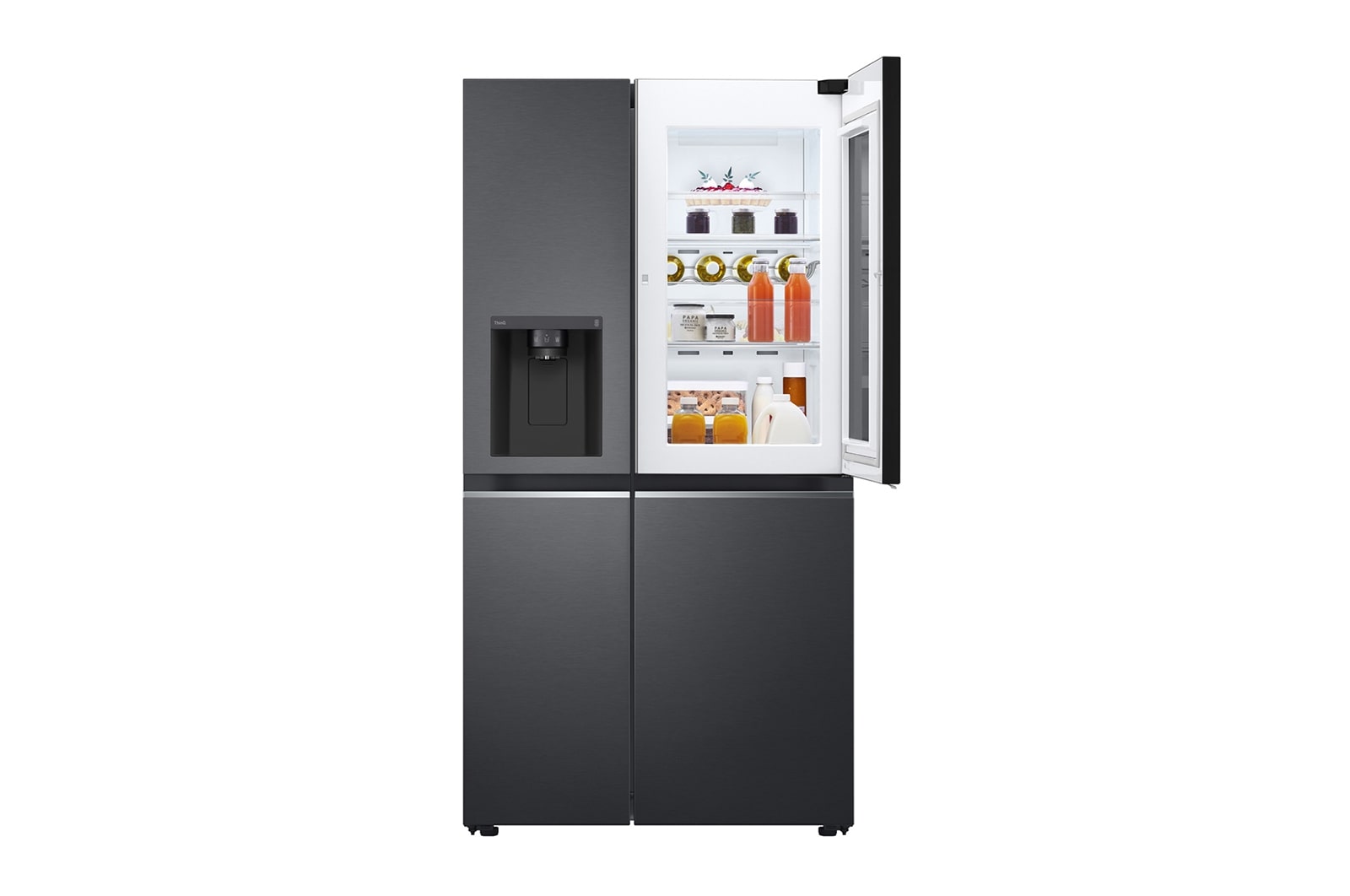 LG Side-by-Side mit InstaView Door-in-Door®  | Eis-, Crushed Ice- und Wasserspender | 635 Liter Kapazität | Energieeffizienzklasse E | Interner Wassertank 4L | Matte Black | GSXV91MCLE, GSXV91MCLE