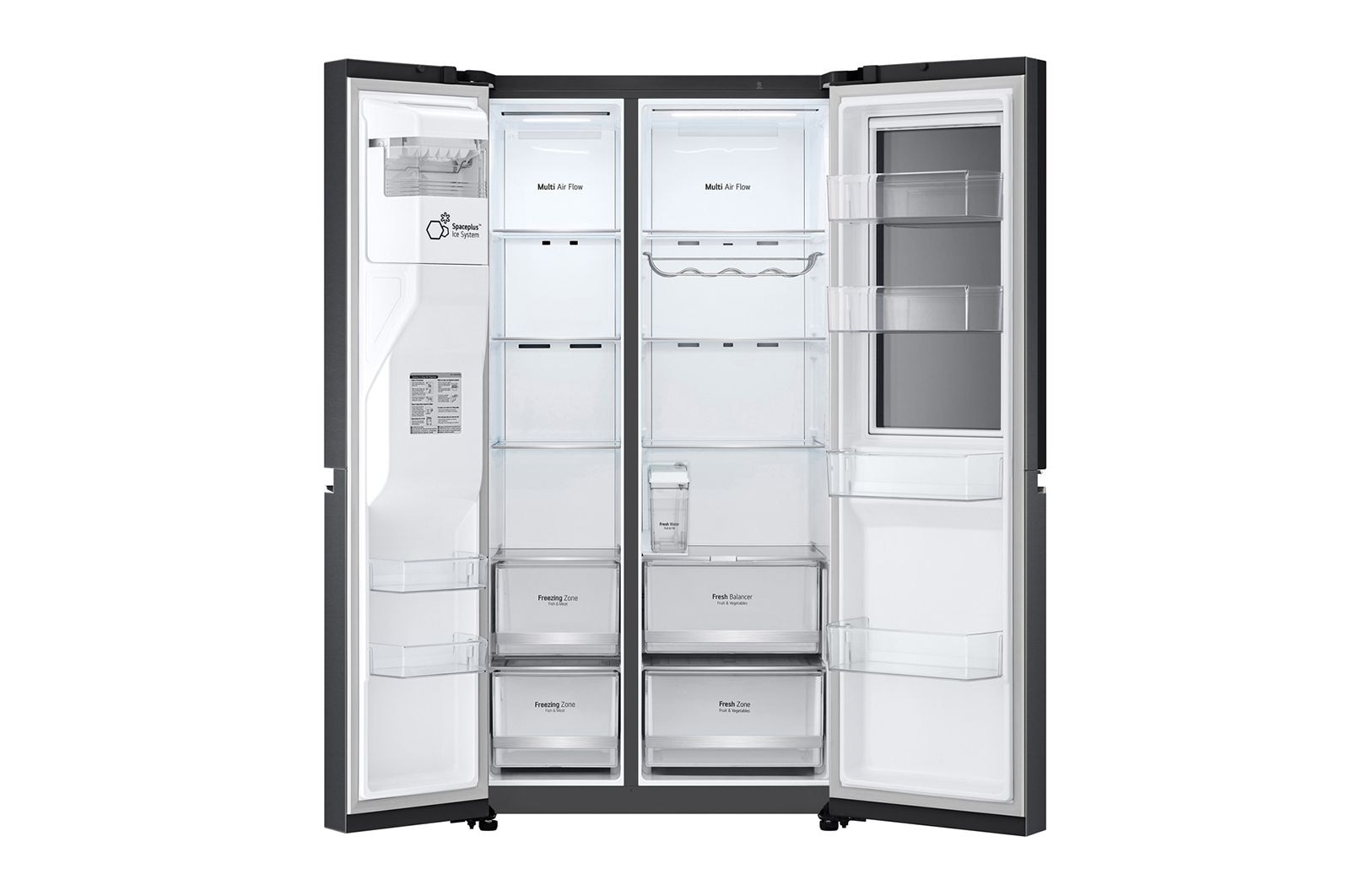 LG Side-by-Side mit InstaView Door-in-Door®  | Eis-, Crushed Ice- und Wasserspender | 635 Liter Kapazität | Energieeffizienzklasse E | Interner Wassertank 4L | Matte Black | GSXV91MCLE, GSXV91MCLE